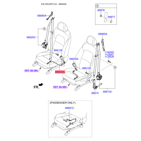 Кріплення і натяг ременя безпеки праве 88840-F1000WK Mobis - 88840F1000WK - схема з каталогу 88840A, SRUSPF119 88840F1000WK