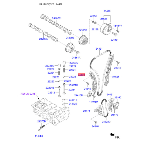Планка заспокійника, ланцюг приводу 24420-2C101 Mobis - 244202C101 - схема з каталогу 24420, KRUSPJ520 244202C101