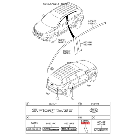 Облицовка / защитная накладка, боковина правая 87549-3W000 Mobis - 875493W000 - схема с каталога 84129R, SEURPSLZ14 875493W000