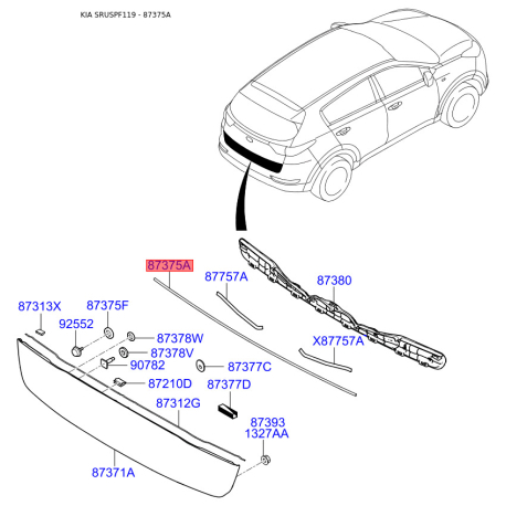 Крепление обшивки багажника 87314-F1000 Mobis - 87314F1000 - схема с каталога 87375A, SRUSPF119 87314F1000