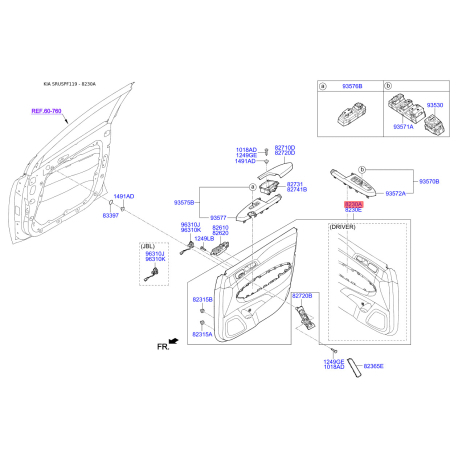 Обшивка двери правая 82308-F1030WK Mobis - 82308F1030WK - схема с каталога 8230A, SRUSPF119 82308F1030WK