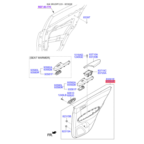 Обшивка двери правая 83308-F1000WK Mobis - 83308F1000WK - схема с каталога 83302E, SRUSPF119 83308F1000WK