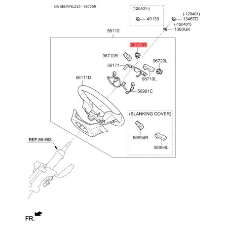 Кнопка управления автомагнитолой на руле правая 96700-3W550EQ Mobis - 967003W550EQ - схема с каталога 96720R, SEURPSLZ10 967003W550EQ