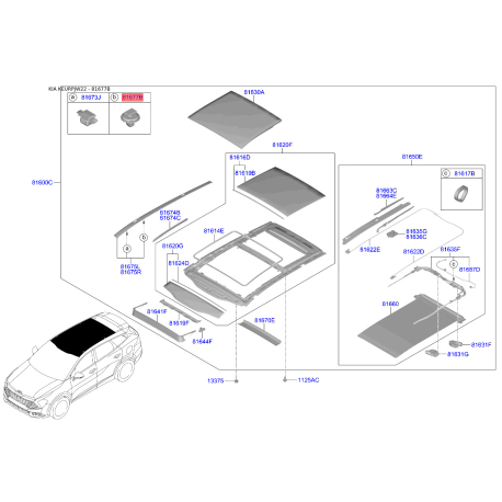 Люк и комплектующие 81649-D9000 Mobis - 81649D9000 - схема с каталога 81677B, KEURPJW22 81649D9000