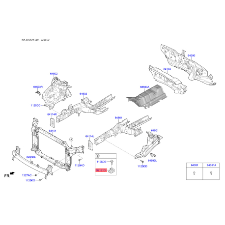 Крепление фары 64172-A4000 Mobis - 64172A4000 - схема с каталога 92191D, SRUSPF119 64172A4000