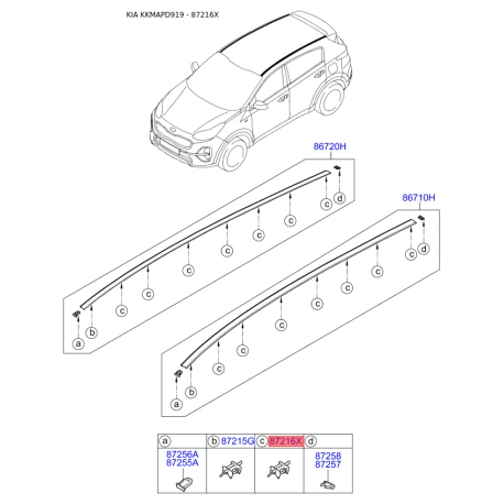 Кріплення молдинга даху 87216-D9000 Mobis - 87216D9000 - схема з каталогу 87216X, KKMAPD919 87216D9000