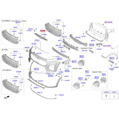Решетка радиатора верхняя 86361-F1000 Mobis - 86361F1000 - схема с каталога 86360M, SEURPF119 86361F1000