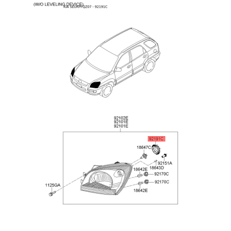 Кришка фари 92191-1G000 Mobis - 921911G000 - схема з каталогу 92191C, SEURPFQZ07 921911G000