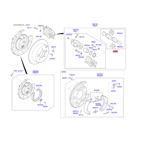 Колодки тормозные дисковые комплект S5830-22SA70 Mobis - S583022SA70 - схема с каталога 58302, KEURPSL10 S583022SA70