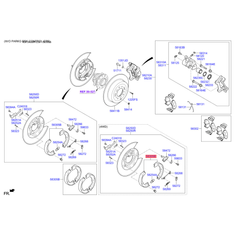 Колодки тормозные комплект 58305-D7A00 Mobis - 58305D7A00 - схема с каталога 58305B, SRUSPF119 58305D7A00
