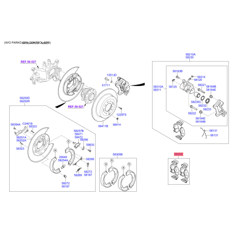 Колодки тормозные дисковые комплект 58302-D7A70 Mobis - 58302D7A70 - схема с каталога 58302, SEURPF116 58302D7A70