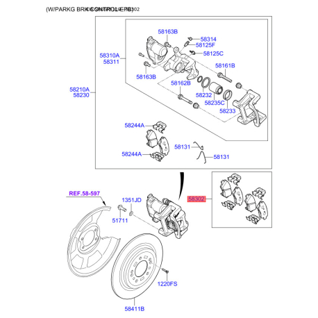 Колодки тормозные дисковые комплект 58302-D7A00 Mobis - 58302D7A00 - схема с каталога 58302, SRUSPF119 58302D7A00
