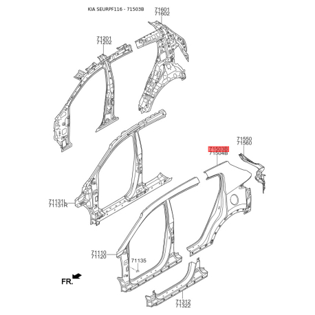 Крыло заднее (или часть боковины) левое 71503-F1C00 Mobis - 71503F1C00 - схема с каталога 71503B, SEURPF116 71503F1C00