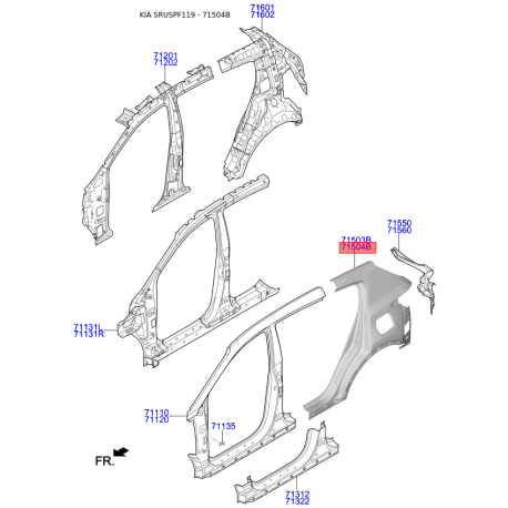 Крыло заднее (или часть боковины) правое 71504-F1C00 Mobis - 71504F1C00 - схема с каталога 71504B, SRUSPF119 71504F1C00