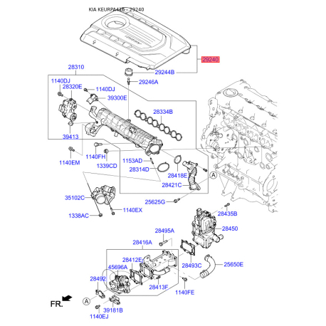 Кришка головки циліндра 29240-2A880 Mobis - 292402A880 - схема з каталогу 29240, KEURPA416 292402A880