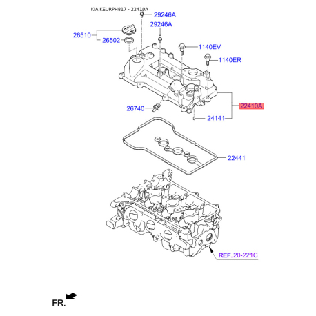 Кришка головки циліндра 22410-2A600 Mobis - 224102A600 - схема з каталогу 22410A, KEURPH817 224102A600