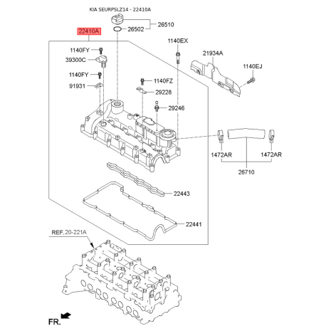 Кришка головки циліндра 22410-2A700 Mobis - 224102A700 - схема з каталогу 22410A, SEURPSLZ14 224102A700