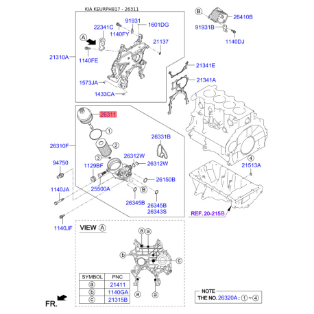 Крышка, сетчатый масляный фильтр 26315-2A000 Mobis - 263152A000 - схема с каталога 26311, KEURPH817 263152A000
