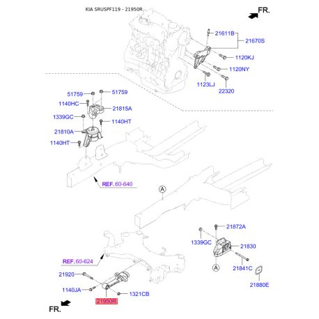 Подушка двигателя 21950-D9200 Mobis - 21950D9200 - схема с каталога 21950R, SRUSPF119 21950D9200
