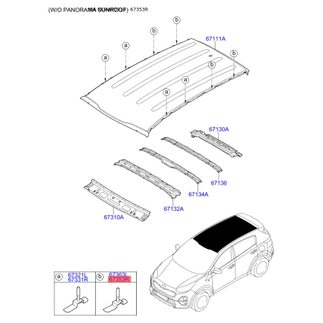 Каркас крыши задний правый 67363-D9000 Mobis - 67363D9000 - схема с каталога 67353R, KKMAPD919 67363D9000