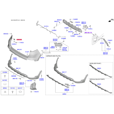 Кронштейн, буфер лівий 86615-F1000 Mobis - 86615F1000 - схема з каталогу 86615K, SRUSPF119 86615F1000