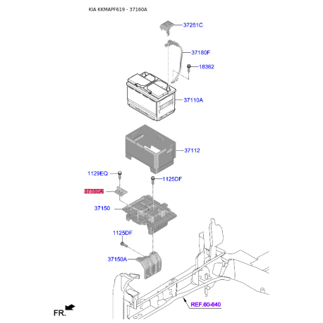 Кріплення акумулятора 37160-1M000 Mobis - 371601M000 - схема з каталогу 37160A, KKMAPF619 371601M000