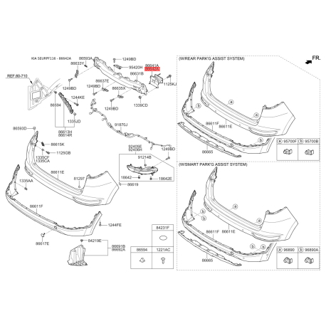 Кронштейн, буфер правий 86642-F1000 Mobis - 86642F1000 - схема з каталогу 86642A, SEURPF116 86642F1000
