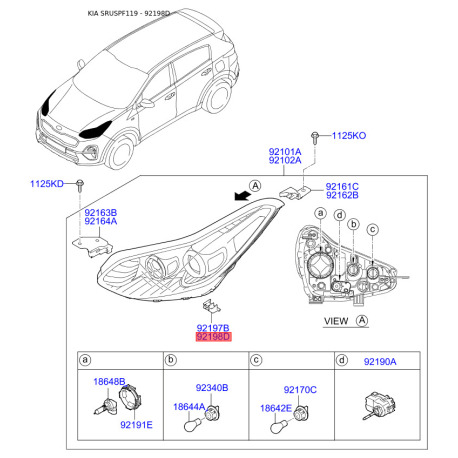 Крепление фары, освещение правое 92143-F1000 Mobis - 92143F1000 - схема с каталога 92198D, SRUSPF119 92143F1000