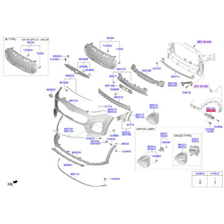 Кронштейн, буфер правий 86514-F1000 Mobis - 86514F1000 - схема з каталогу 86514K, SRUSPF119 86514F1000