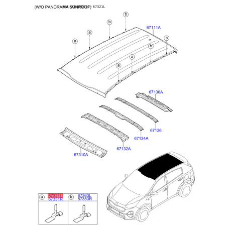 Каркас даху лівий 67321-D9000 Mobis - 67321D9000 - схема з каталогу 67321L, KKMAPD919 67321D9000