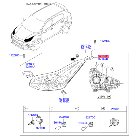 Крепление фары, освещение левое 92131-F1000 Mobis - 92131F1000 - схема с каталога 92161C, SRUSPF119 92131F1000