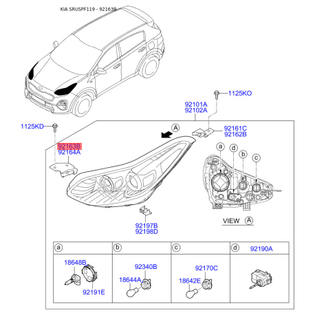Крепление фары, освещение левое 92132-F1000 Mobis - 92132F1000 - схема с каталога 92163B, SRUSPF119 92132F1000
