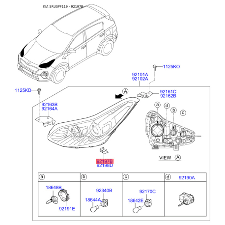 Крепление фары, освещение левое 92133-F1000 Mobis - 92133F1000 - схема с каталога 92197B, SRUSPF119 92133F1000