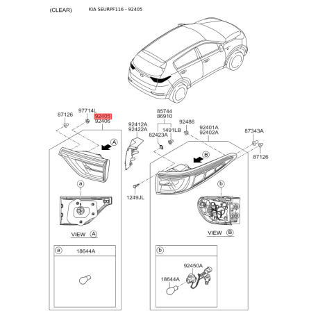 Фонарь задний левый 92405-F1000 Mobis - 92405F1000 - схема с каталога 92405, SEURPF116 92405F1000