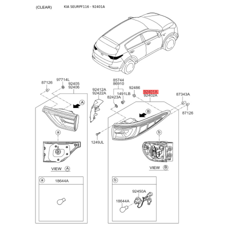 Фонарь задний левый 92401-F1100 Mobis - 92401F1100 - схема с каталога 92401A, SEURPF116 92401F1100
