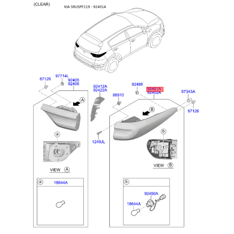 Фонарь задний левый 92401-F1500 Mobis - 92401F1500 - схема с каталога 92401A, SRUSPF119 92401F1500