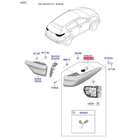 Фонарь задний правый 92402-F1500 Mobis - 92402F1500 - схема с каталога 92402A, SRUSPF119 92402F1500