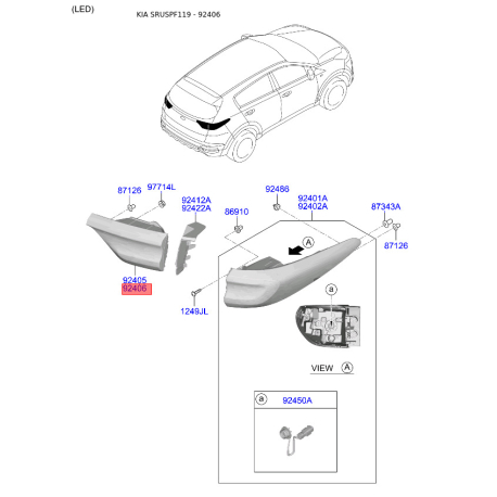 Фонарь задний правый 92406-F1601 Mobis - 92406F1601 - схема с каталога 92406, SRUSPF119 92406F1601