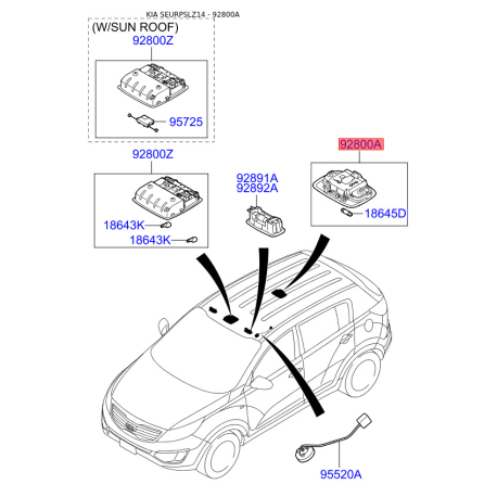 Освітлення салону 92850-3U000ED Mobis - 928503U000ED - схема з каталогу 92800A, SEURPSLZ14 928503U000ED