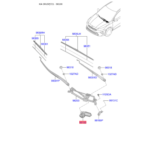 Двигун склоочисника 98110-F2000 Mobis - 98110F2000 - схема з каталогу 98100, SRUSPJ721 98110F2000