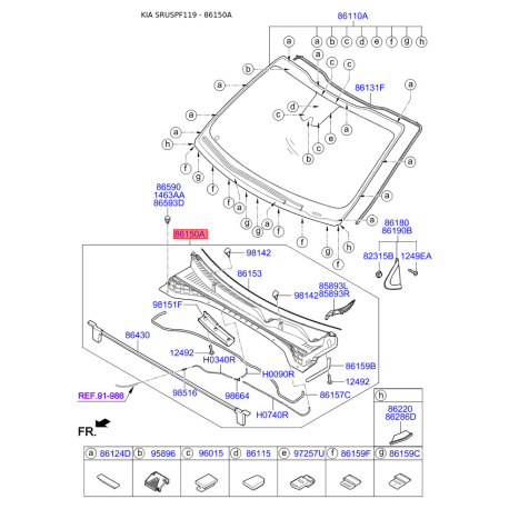 Облицювання передньої панелі (жабо) 86150-F1000 Mobis - 86150F1000 - схема з каталогу 86150A, SRUSPF119 86150F1000