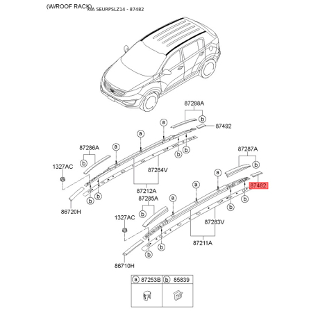 Крепление молдинга крыши заднее левое 87231-3W010 Mobis - 872313W010 - схема с каталога 87482, SEURPSLZ14 872313W010