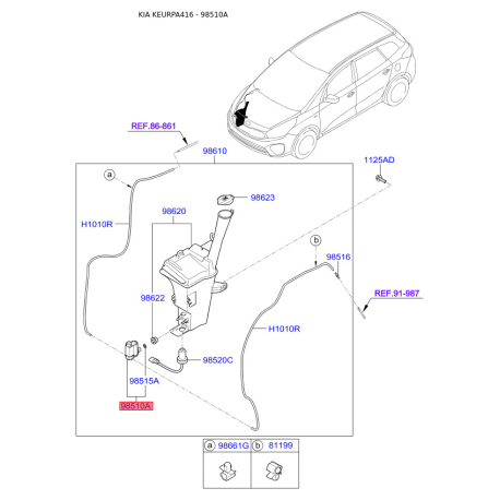 Насос бачка омывателя 98510-2V100 Mobis - 985102V100 - схема с каталога 98510A, KEURPA416 985102V100