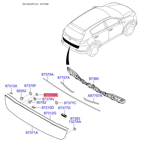 Кріплення обшивки багажника 87380-F1000 Mobis - 87380F1000 - схема з каталогу 87378W, SRUSPF119 87380F1000