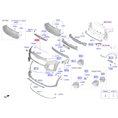 Ущільнювач капота 86357-F1000 Mobis - 86357F1000 - схема з каталогу 86582C, SRUSPF119 86357F1000