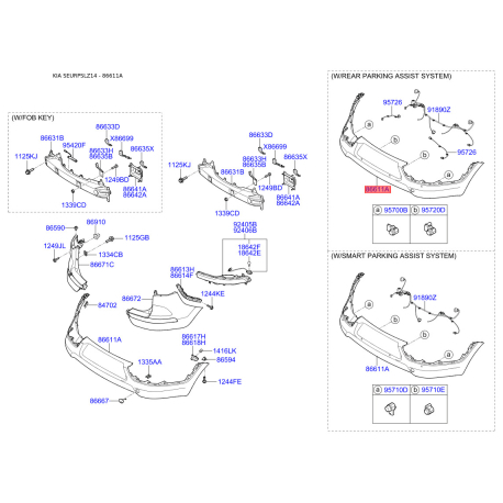 Бампер 86611-3U000 Mobis - 866113U000 - схема с каталога 86611A, SEURPSLZ14 866113U000