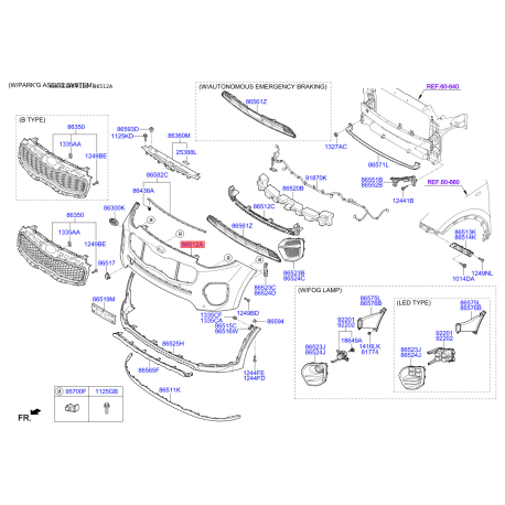 Бампер верхний 86511-F1000 Mobis - 86511F1000 - схема с каталога 86512A, SEURPF116 86511F1000