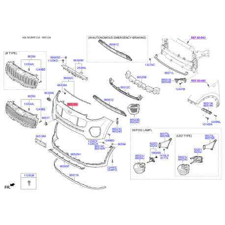 Бампер верхній 86511-F1050 Mobis - 86511F1050 - схема з каталогу 86512A, SEURPF116 86511F1050