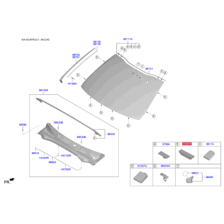 Накладка лобового и заднего стекла 86114-3D000 Mobis - 861143D000 - схема с каталога 86124D, KEURPEX23 861143D000