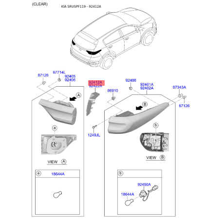 Крепление фонарь задний левое 92411-F1500 Mobis - 92411F1500 - схема с каталога 92412A, SRUSPF119 92411F1500